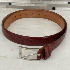 CANALI ITALY Brown Croc Embossed Calfskin Leather Belt, 105cm/42" US, Preowned